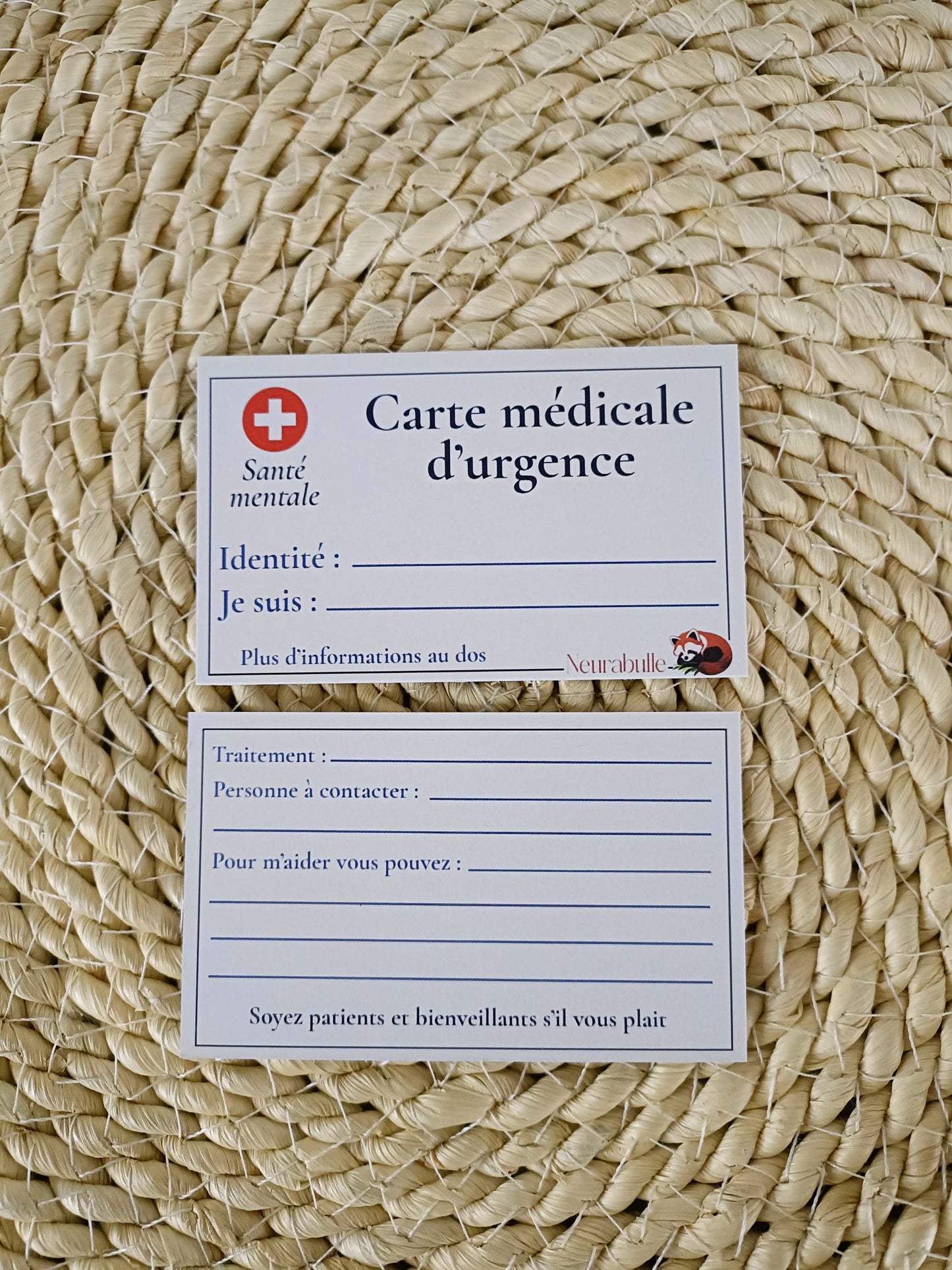 Carte d'urgence médicale: lot de 2